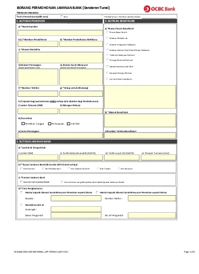 Borang Permohonan Jaminan Bank Sandaran Tunai