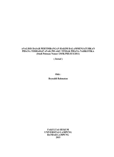 ANALISIS DASAR PERTIMBANGAN HAKIM DALAMMENJATUHKAN PIDANA TERHADAP ANAK ...