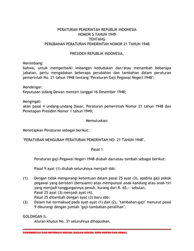 PERATURAN PEMERINTAH REPUBLIK INDONESIA NOMOR 5 TAHUN 1949 TENTANG ...