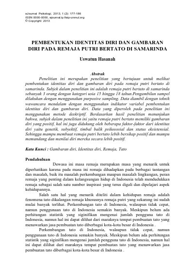 Pembentukan Identitas Diri Dan Gambaran Diri Pada Remaja Putri Bertato Di Samarinda