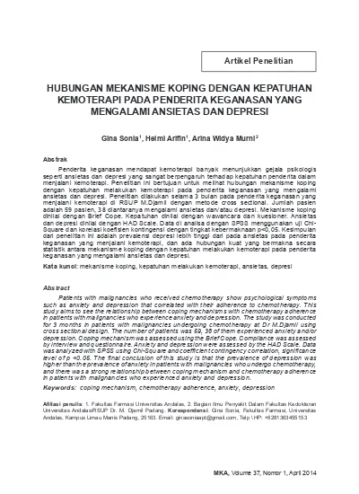 HUBUNGAN MEKANISME KOPING DENGAN KEPATUHAN KEMOTERAPI PADA PENDERITA ...