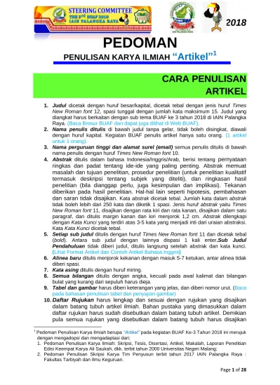 Pedoman Cara Penulisan Artikel Penulisan Karya Ilmiah Artikel 1