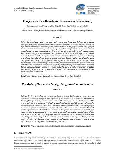 Penguasaan Kosa Kata Dalam Komunikasi Bahasa Asing Vocabulary Mastery In Foreign Language Communication