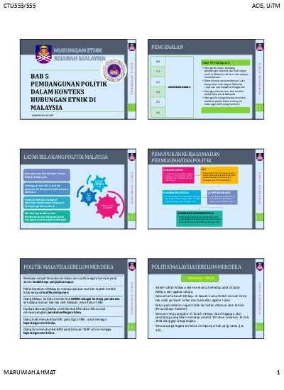 Ctu553 555 Acis Uitm Maruwiah Ahmat 1 Pengenalan Pemupukan Kerjasama Dan Permuafakatan Politik Latar Belakang Politik Malaysia