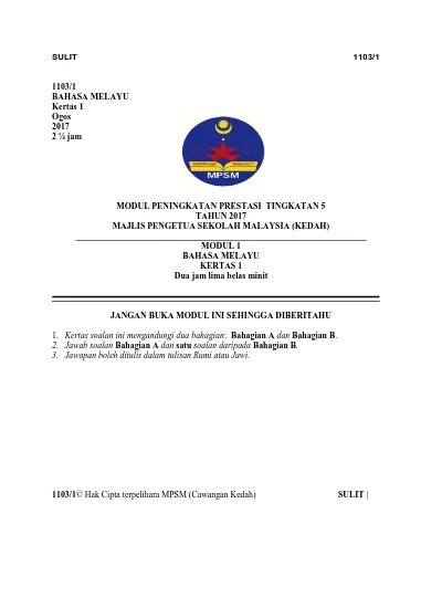 Sulit 1103 1 Modul Peningkatan Prestasi Tingkatan 5 Tahun 2017 Majlis Pengetua Sekolah Malaysia Kedah