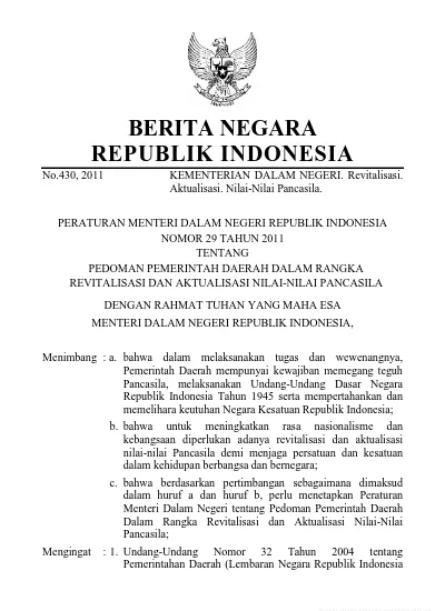 BERITA NEGARA REPUBLIK INDONESIA KEMENTERIAN DALAM NEGERI. Revitalisasi ...