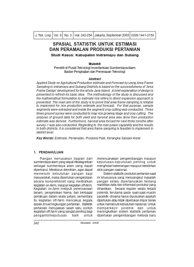 Spasial Statistik Untuk Estimasi Dan Peramalan Produksi Pertanian