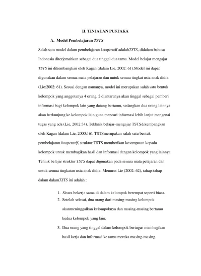 Ii Tinjauan Pustaka Salah Satu Model Dalam Pembelajaran Kooperatif Adalahtsts Didalam Bahasa