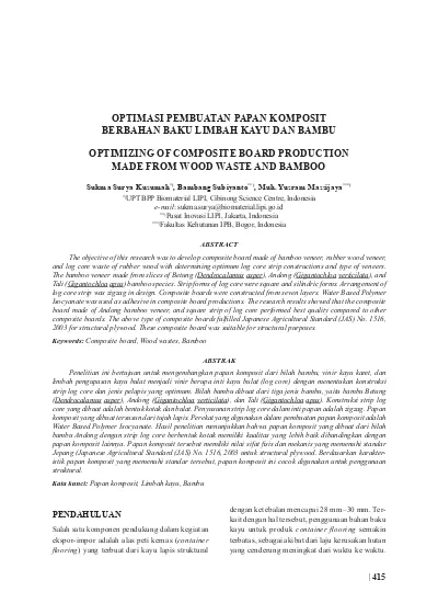 OPTIMASI PEMBUATAN PAPAN KOMPOSIT BERBAHAN BAKU LIMBAH KAYU DAN BAMBU ...