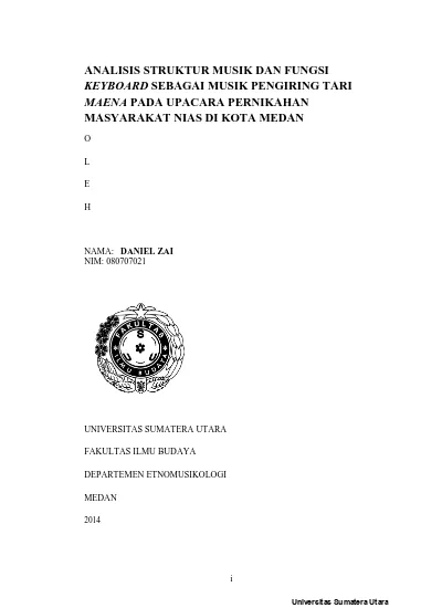 Analisis Struktur Musik Dan Fungsi Keyboard Sebagai Musik Pengiring Tari Maena Pada Upacara Pernikahan Masyarakat Nias