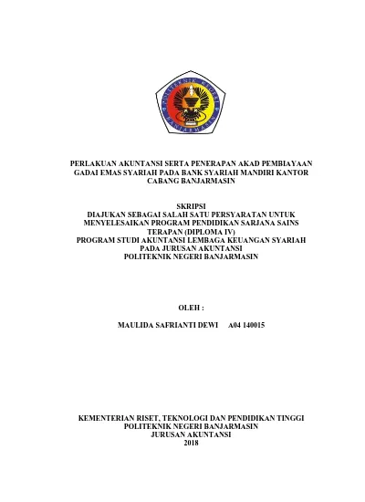 Manajemen Pembiayaan Gadai Emas Di Bank Syariah Indonesia Studi Kasus Pt Bank Bni Syariah Cabang Surabaya Dharmawangsa