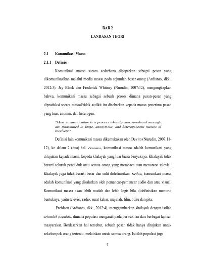 Bab 2 Landasan Teori Komunikasi Massa Secara Sederhana Dipaparkan Sebagai Pesan Yang