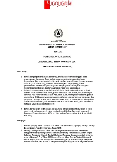 UNDANG-UNDANG REPUBLIK INDONESIA NOMOR 13 TAHUN 2001 TENTANG ...