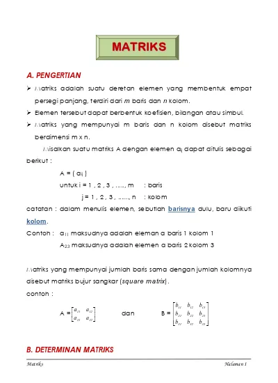 Materi Pelajaran Matematika Sma Semester 1 2 Kelas 12 Bab 3 Matriks