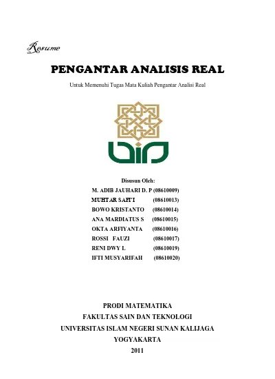 PENGANTAR ANALISIS REAL. Untuk Memenuhi Tugas Mata Kuliah Pengantar ...