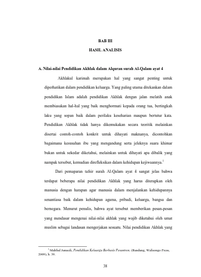 Bab Iii Hasil Analisis A Nilai Nilai Pendidikan Akhlak Dalam Alquran Surah Al Qalam Ayat 4