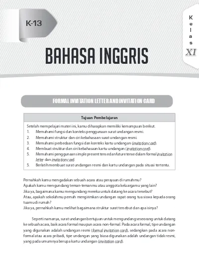 Bahasa Inggris K 13 Formal Invitation Letter And Invitation Card K E L A S Tujuan Pembelajaran