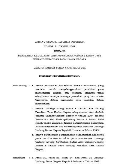 UNDANG-UNDANG REPUBLIK INDONESIA NOMOR 51 TAHUN 2009 TENTANG PERUBAHAN ...