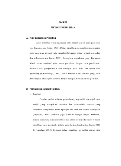 Bab Iii Metode Penelitian Adalah Cross Sectional Yaitu Suatu