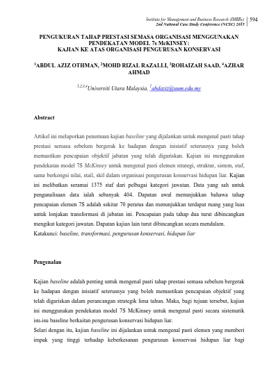 Pengukuran Tahap Prestasi Semasa Organisasi Menggunakan Pendekatan Model 7s Mckinsey Kajian Ke Atas Organisasi Pengurusan Konservasi Ahmad