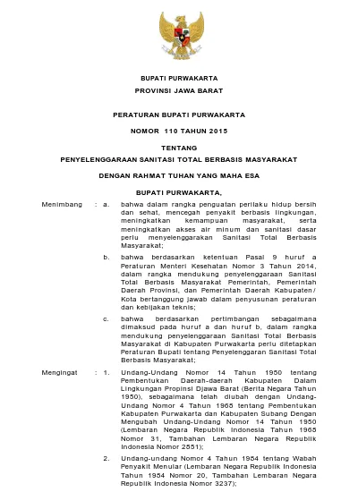 PROVINSI JAWA BARAT PERATURAN BUPATI PURWAKARTA NOMOR 110 TAHUN 2015 ...