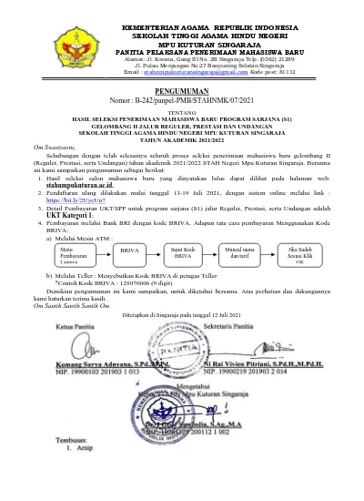 KEMENTERIAN AGAMA REPUBLIK INDONESIA SEKOLAH TINGGI AGAMA HINDU NEGERI ...