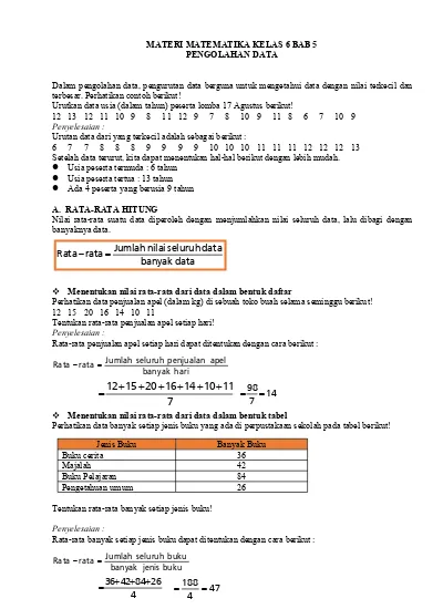 Materi Matematika Kelas 6 Bab 5 Pengolahan Data