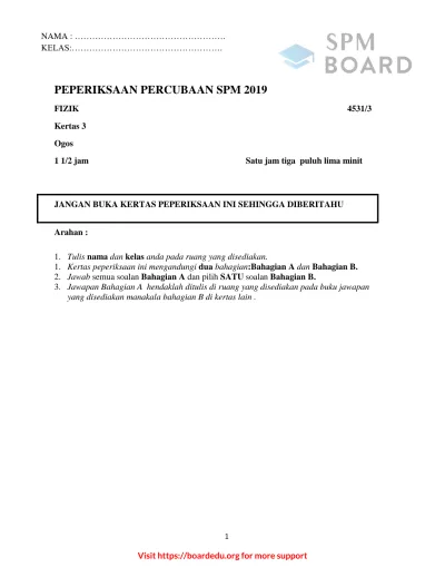 Peperiksaan Percubaan Spm Tahun 2018