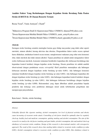 Analisis Faktor Yang Berhubungan Dengan Kejadian Stroke Berulang Pada ...