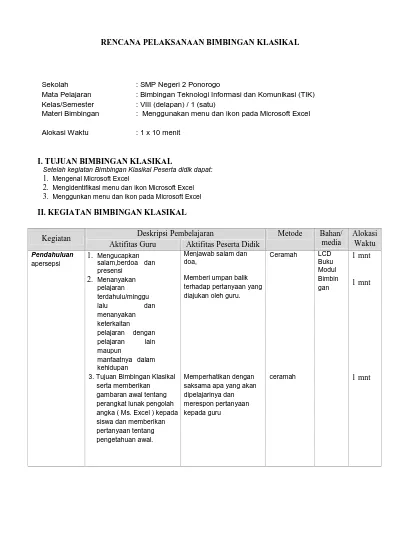 RENCANA PELAKSANAAN BIMBINGAN KLASIKAL