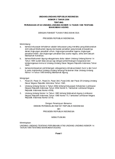 UNDANG-UNDANG REPUBLIK INDONESIA NOMOR 5 TAHUN 2004 TENTANG PERUBAHAN ...