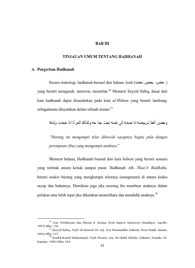 Bab Iii Tinjauan Umum Tentang Hadhanah Secara Etimologi Hadhanah Berasal Dari Bahasa Arab