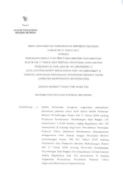 PERATURAN MENTERl PERHUBUNGAN REPUBLIK INDONESIA NOMOR PM 57 TAHUN 2017 ...