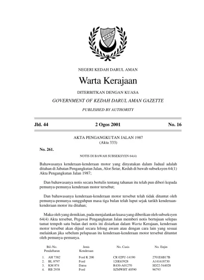 NEGERI PAHANG. Warta Kerajaan DITERBITKAN DENGAN KUASA GOVERNMENT 