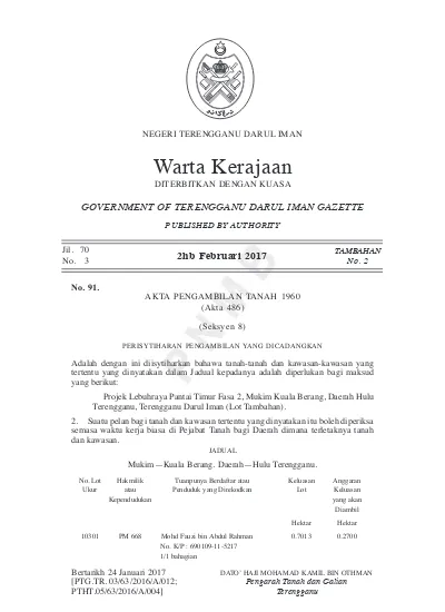 Warta Kerajaan GOVERNMENT OF TERENGGANU DARUL IMAN GAZETTE 