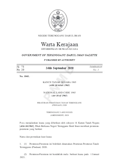 Warta Kerajaan Negeri Terengganu 24hb Sept 2020 1097 Negeri Terengganu Darul Iman Warta Kerajaan Diterbitkan Dengan Kuasa