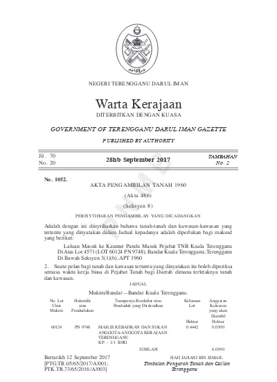 Warta Kerajaan GOVERNMENT OF TERENGGANU DARUL IMAN GAZETTE 