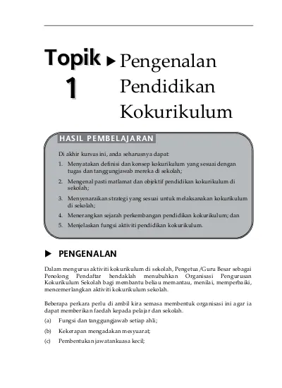 Pengenalan Pendidikan Kokurikulum Pengenalan Hasil Pembelajaran