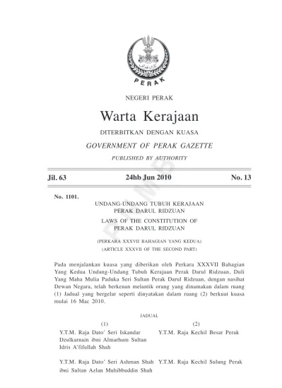 Negeri Perak Warta Kerajaan Diterbitkan Dengan Kuasa Government Of Perak Gazette Published By Authority