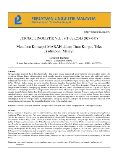 Metafora Konsepsi Marah Dalam Data Korpus Teks Tradisional Melayu
