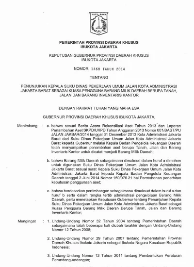 PEMERINTAH PROVINSI DAERAH KHUSUS IBUKOTA JAKARTA KEPUTUSAN GUBERNUR ...