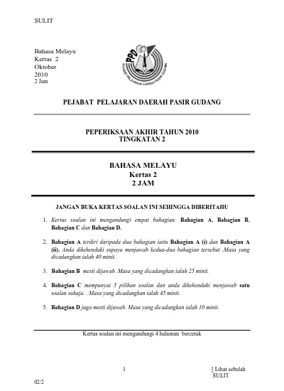 Bahasa Melayu Kertas 2 2 Jam