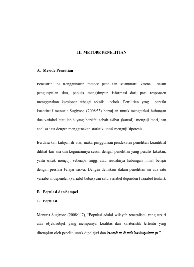 Iii Metode Penelitian Menggunakan Kuesioner Sebagai Teknik Pokok Penelitian Yang Bersifat