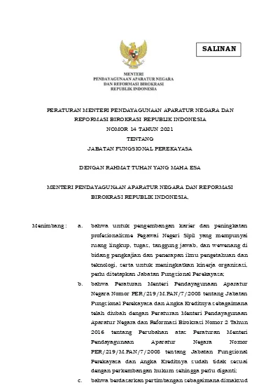 PERATURAN MENTERI PENDAYAGUNAAN APARATUR NEGARA DAN REFORMASI BIROKRASI ...