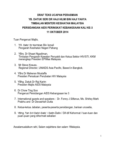 2 Ybrs Dr Shaari Ngadiman Timbalan Pengarah Kawalan Penyakit Dan Ketua Sektor Hiv Sti Kkm Merangkap Presiden Epimas Malaysia