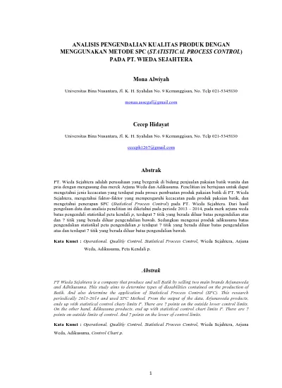 Analisis Pengendalian Kualitas Produk Dengan Menggunakan Metode Spc Statistical Process Control 1782