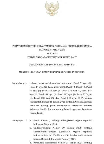 PERATURAN MENTERI KELAUTAN DAN PERIKANAN REPUBLIK INDONESIA NOMOR 28 ...