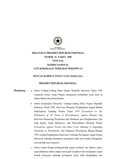 PERATURAN PRESIDEN REPUBLIK INDONESIA NOMOR 65 TAHUN 2005 TENTANG ...