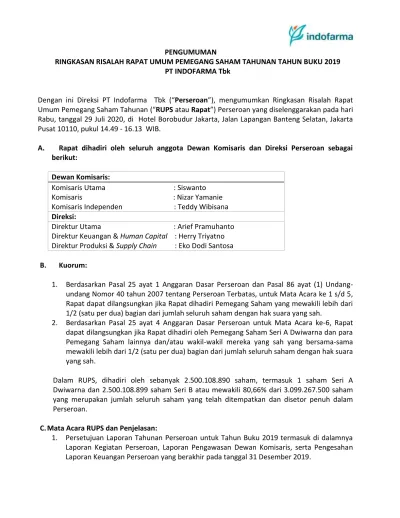 PENGUMUMAN RINGKASAN RISALAH RAPAT UMUM PEMEGANG SAHAM TAHUNAN TAHUN ...