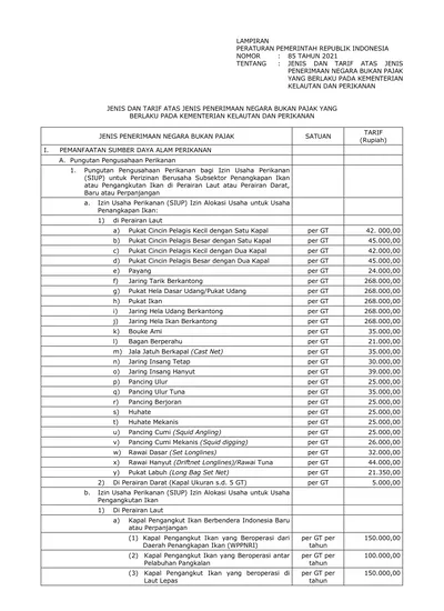 JENIS DAN TARIF ATAS JENIS PENERIMAAN NEGARA BUKAN PAJAK YANG BERLAKU ...